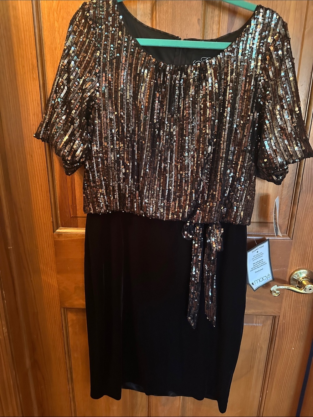 Alex Evenings Black Dress with Bronze & Silver Sequin Bodice